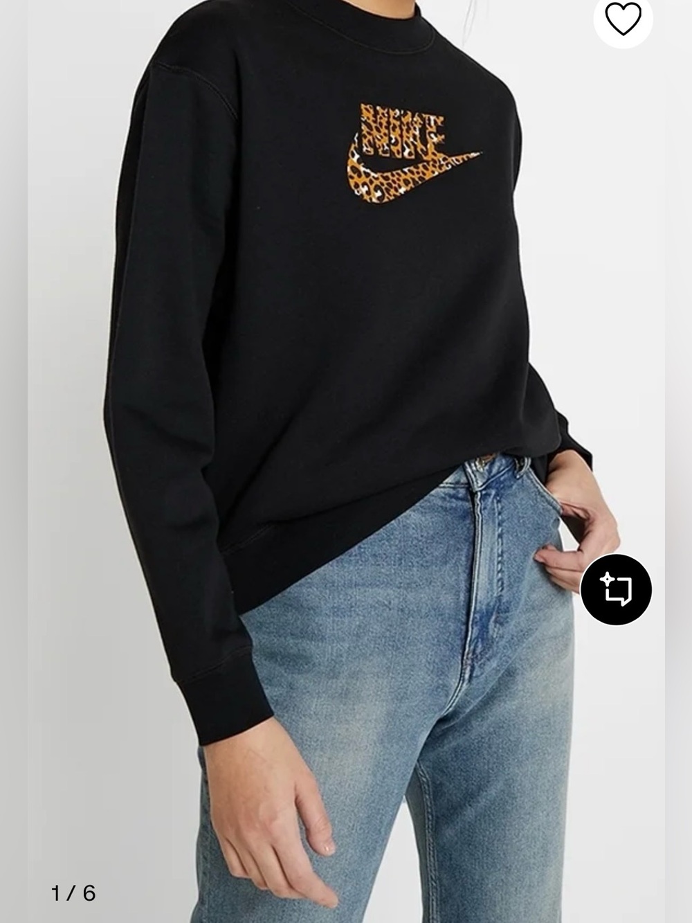 NWT Nike Women’s Black Crewneck Sweatshirt with Leopard Swoosh - sz L - Picture 3 of 6